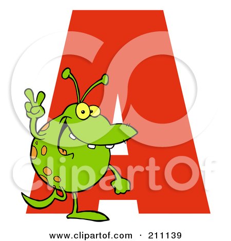 Royalty-Free (RF) Clipart Illustration of a Letter A With An Alien by Hit Toon