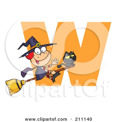 Royalty-Free (RF) Clipart Illustration of a Letter W With A Witch by Hit Toon