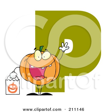 Royalty-Free (RF) Clipart Illustration of a Letter P With A Pumpkin by Hit Toon
