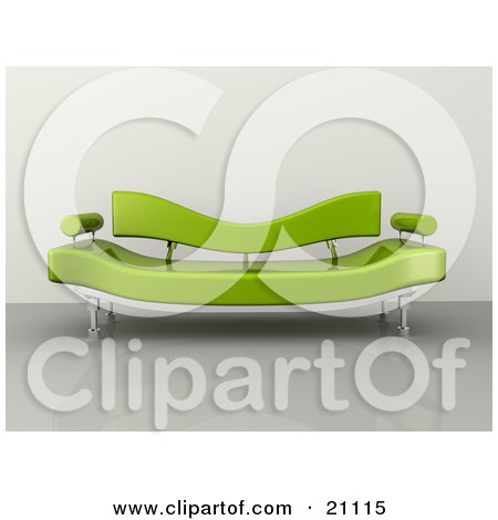 Clipart Illustration of a Modern Green Plastic Couch On A Reflective Floor by 3poD