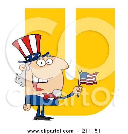 Royalty-Free (RF) Clipart Illustration of a Letter U With Uncle Sam by Hit Toon