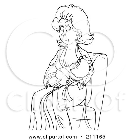 Royalty-Free (RF) Clipart Illustration of a Coloring Page Outline Of A New Mother Nursing Her Child by Alex Bannykh