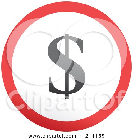 Royalty-Free (RF) Clipart Illustration of a Red, Gray And White Rounded Dollar Button by Prawny