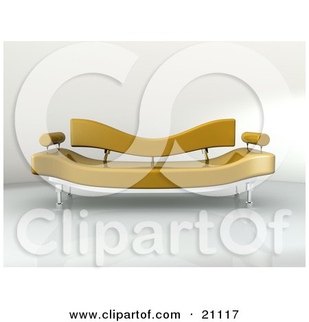Clipart Illustration of a Modern Brown Plastic Couch On A Reflective Floor by 3poD