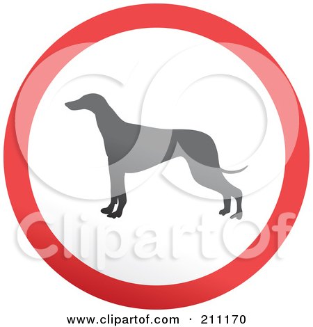 Royalty-Free (RF) Clipart Illustration of a Red, Gray And White Rounded Greyhound Button by Prawny