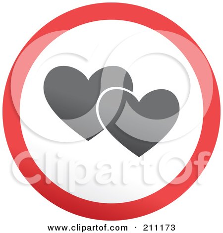 Royalty-Free (RF) Clipart Illustration of a Red, Gray And White Rounded Two Hearts Button by Prawny