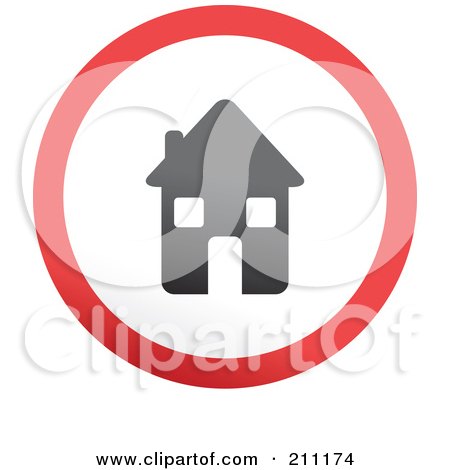 Royalty-Free (RF) Clipart Illustration of a Red, Gray And White Rounded House Button by Prawny