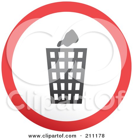 Royalty-Free (RF) Clipart Illustration of a Red, Gray And White Rounded Trash Can Button by Prawny