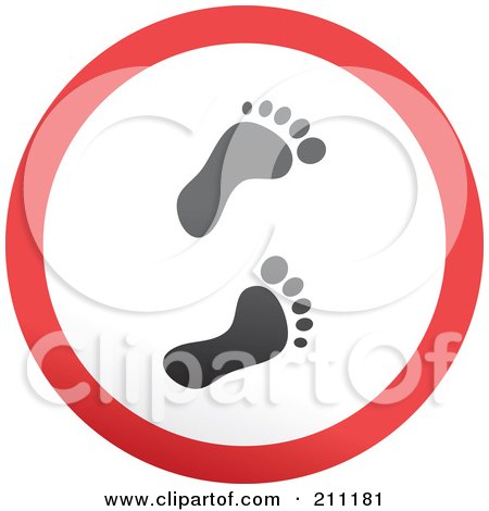 Royalty-Free (RF) Clipart Illustration of a Red, Gray And White Rounded Footprints Button by Prawny