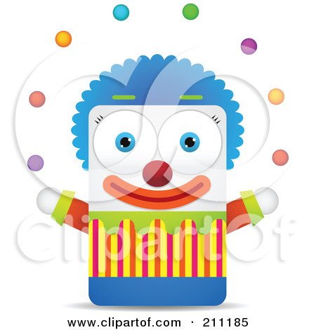 Royalty-Free (RF) Clipart Illustration of a Square Shaped Clown Juggling Colorful Balls by Qiun