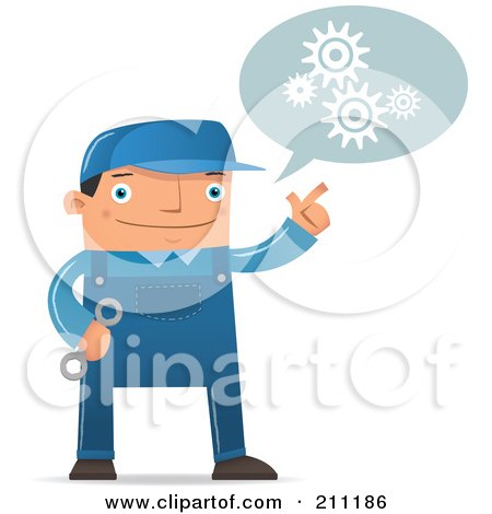 Royalty-Free (RF) Clipart Illustration of a Talking Male Engineer Pointing To A Word Cloud by Qiun