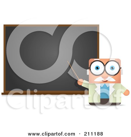 Royalty-Free (RF) Clipart Illustration of a Blocky Male Professor Pointing To A Blackboard by Qiun