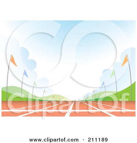 Royalty-Free (RF) Clipart Illustration of a View Of A Deserted Running Track With Flags by Qiun