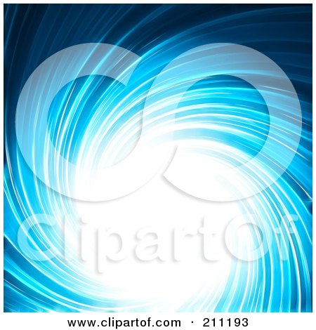 Royalty-Free (RF) Clipart Illustration of a Blue Swirl Background With A Bright Center Of Glowing Light by elaineitalia