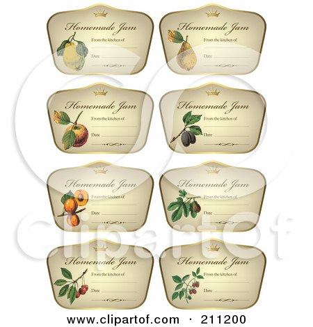 Royalty-Free (RF) Clipart Illustration of a Digital Collage Of Crown And Fruit On Homemade Jam Labels by Eugene