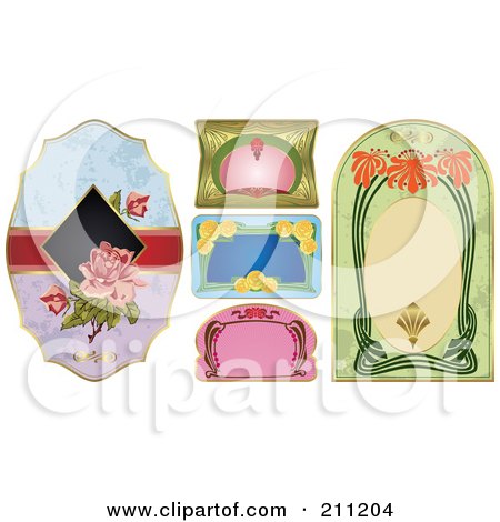 Royalty-Free (RF) Clipart Illustration of a Digital Collage Of Floral And Art Deco Labels by Eugene
