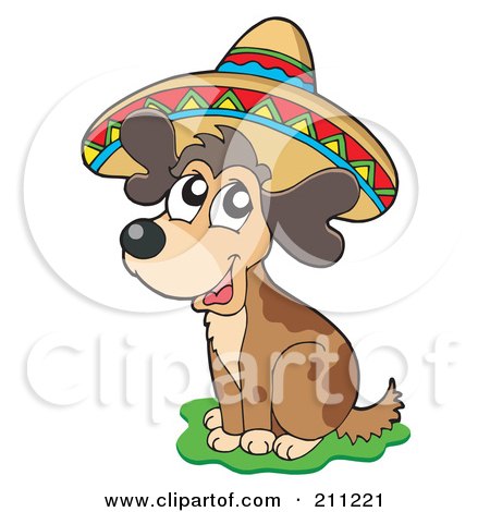 Royalty-Free (RF) Clipart Illustration of a Cute Mexican Dog Wearing A Colorful Sombrero by visekart