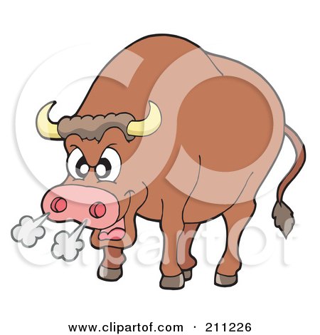 Royalty-Free (RF) Clipart Illustration of a Furious Bull Blowing Smoke Out Of His Nose by visekart