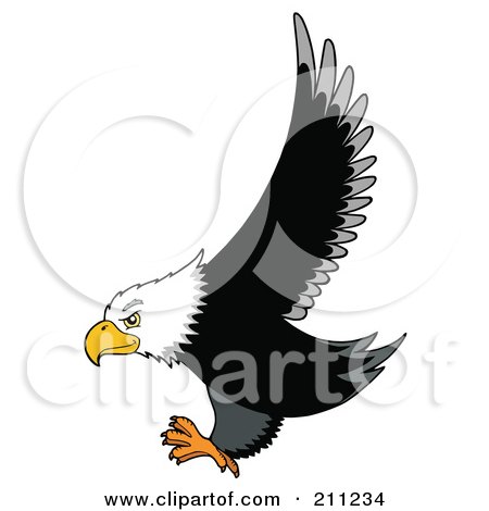 Royalty-Free (RF) Clipart Illustration of a Bald Eagle In Flight, His Wings Up And Claws Out by visekart
