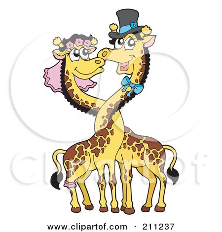 Royalty-Free (RF) Clipart Illustration of a Happy Giraffe Wedding Couple With Their Necks Entwined by visekart