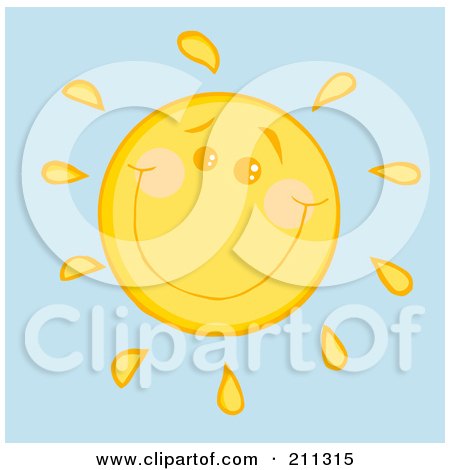 Royalty-Free (RF) Clipart Illustration of a Happy Sun With A Smile Over Blue by Hit Toon