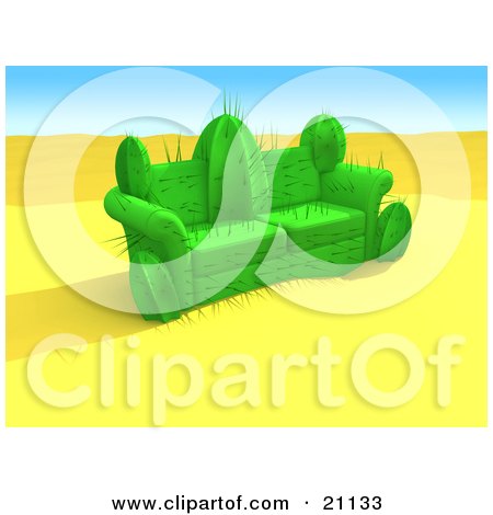 Clipart Illustration of a Couch In The Middle Of The Desert, Made Out Of A Cactus Plant by 3poD
