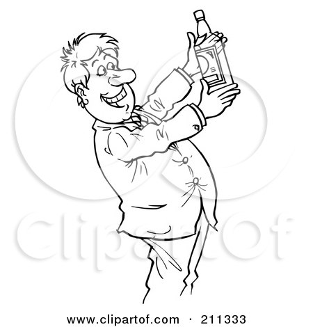 Royalty-Free (RF) Clipart Illustration of a Coloring Page Outline Of A Businessman Holding Up A Liquor Bottle by Alex Bannykh