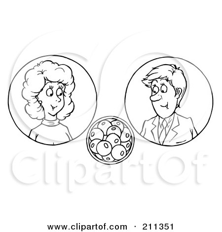 Royalty-Free (RF) Clipart Illustration of a Coloring Page Outline Of A Couple Considering Pregnancy by Alex Bannykh
