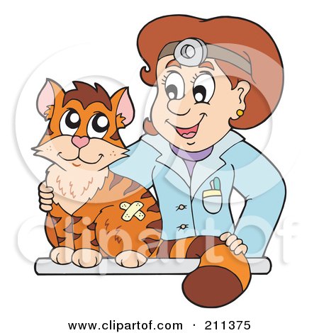 Royalty-Free (RF) Clipart Illustration of a Female Veterinarian Tending To A Cat by visekart