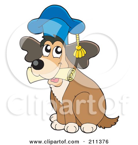 Royalty-Free (RF) Clipart Illustration of a Cute Dog Teacher With A Diploma In His Mouth by visekart