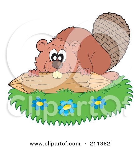 Royalty-Free (RF) Clipart Illustration of a Cute Beaver Working On A Log by visekart
