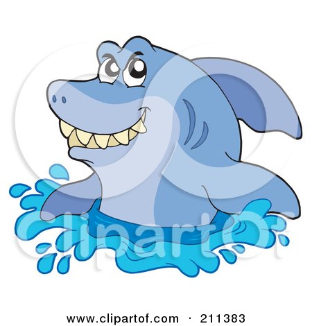 Royalty-Free (RF) Clipart Illustration of a Grinning Shark Looking Out Of Water by visekart