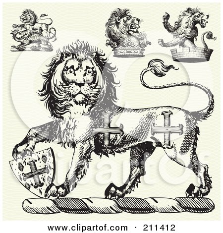 Royalty-Free (RF) Clipart Illustration of a Digital Collage Of Medieval Lion Designs by BestVector