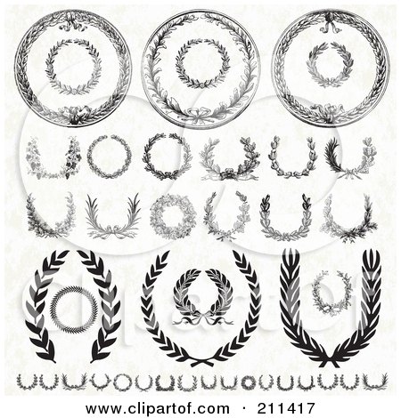 Royalty-Free (RF) Clipart Illustration of a Digital Collage Of Black And White Laurel Wreath Designs by BestVector