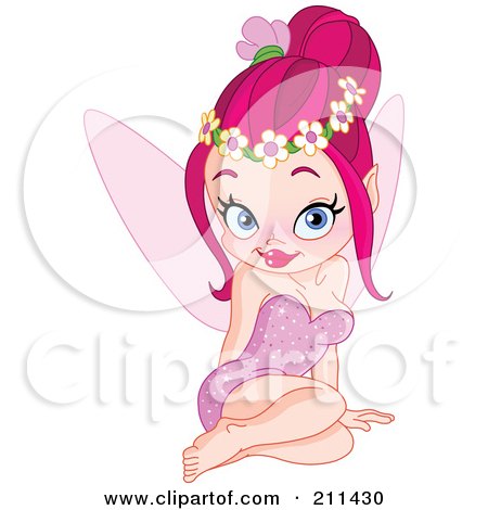 Royalty-Free (RF) Clipart Illustration of a Flirty Pink Haired Pixie In A Pink Dress by yayayoyo
