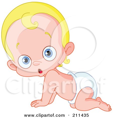 Royalty-Free (RF) Clipart Illustration of a Blond Baby Boy Crawling In A Diaper And Looking Surprised by yayayoyo