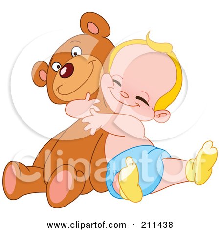 Royalty-Free (RF) Clipart Illustration of a Blond Baby Boy Hugging A Big Teddy Bear by yayayoyo