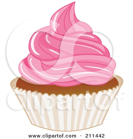 Royalty-Free (RF) Clipart Illustration of a Chocolate Cupcake With Strawberry Frosting by yayayoyo