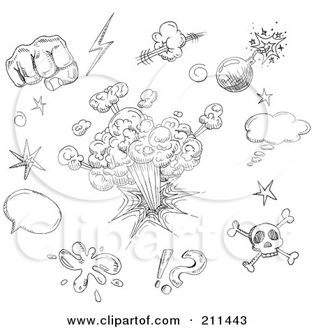 Royalty-Free (RF) Clipart Illustration of a Digital Collage Of Black And White Comic Design Doodle Sketches by yayayoyo
