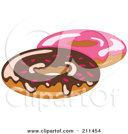 Royalty-Free (RF) Clipart Illustration of Chocolate And Strawberry Frosted Donuts by yayayoyo