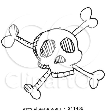 Royalty-Free (RF) Clipart Illustration of a Black And White Skull And Crossbones Doodle Sketch by yayayoyo