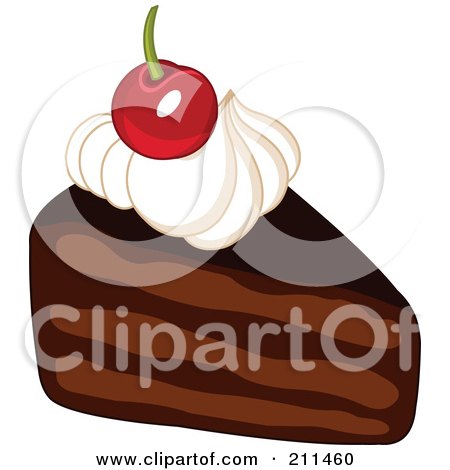 Royalty-Free (RF) Clipart Illustration of a Cherry And Whipped Cream On Top Of Chocolate Cake by yayayoyo