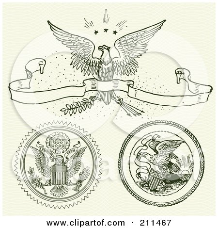 Royalty-Free (RF) Clipart Illustration of a Digital Collage Of Eagle Ornaments And Banners by BestVector