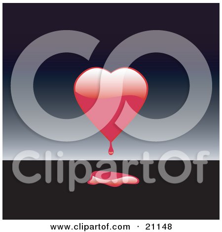 Clipart Illustration of a Bleeding Red Heart Dripping On A Black Surface Over A Gradient Gray Background by elaineitalia