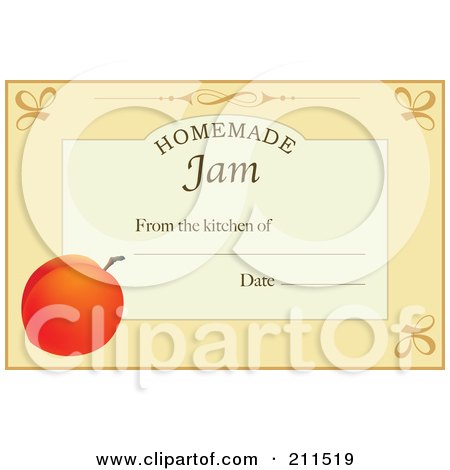 Royalty-Free (RF) Clipart Illustration of a Pastel Orange Homemade Jam From The Kitchen Of Label With A Peach, Text And Date Space by Eugene
