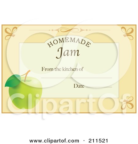 Royalty-Free (RF) Clipart Illustration of a Pastel Orange Homemade Jam From The Kitchen Of Label With An Apple, Text And Date Space by Eugene