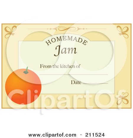 Royalty-Free (RF) Clipart Illustration of a Pastel Orange Homemade Jam From The Kitchen Of Label With An Orange, Text And Date Space by Eugene