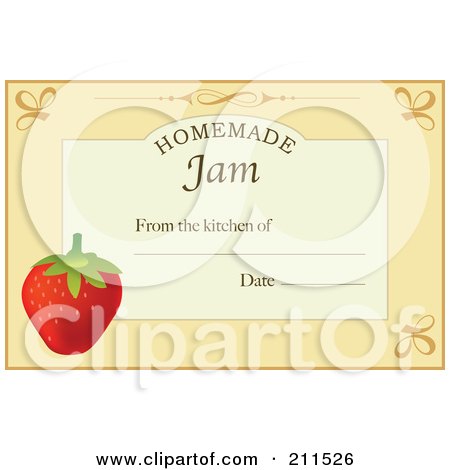 Royalty-Free (RF) Clipart Illustration of a Pastel Orange Homemade Jam From The Kitchen Of Label With A Strawberry, Text And Date Space by Eugene