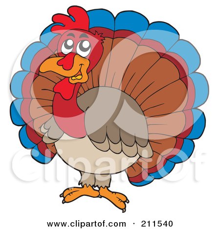 Royalty-Free (RF) Clipart Illustration of a Male Tukey Bird With Fanned Feathers by visekart