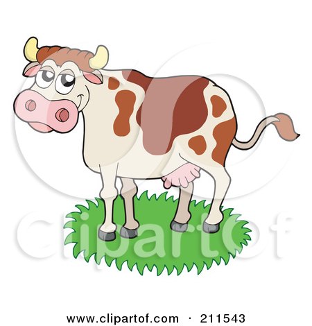 Royalty-Free (RF) Clipart Illustration of a Happy Dairy Cow In Grass by visekart